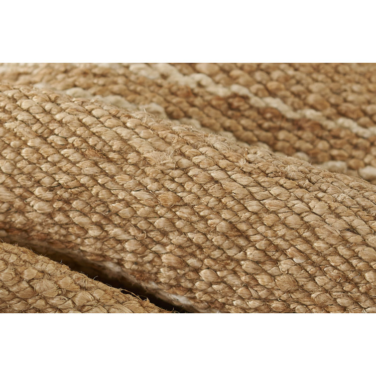 Ivory and Brown Handwoven Wool Chenille Striped Rug 2' x 3'