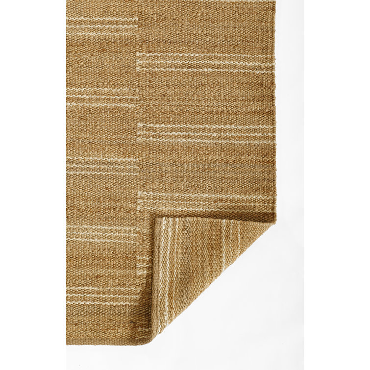 Ivory and Brown Handwoven Wool Chenille Striped Rug 2' x 3'