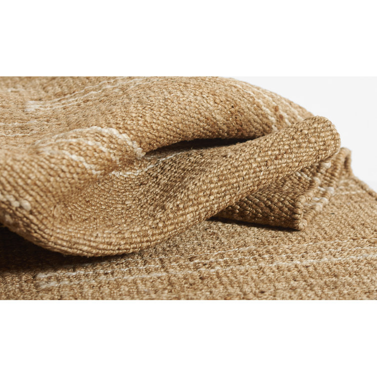 Ivory and Brown Handwoven Wool Chenille Striped Rug 2' x 3'