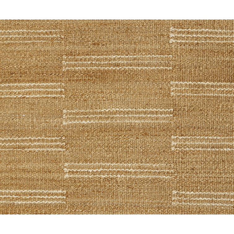 Ivory and Brown Handwoven Wool Chenille Striped Rug 2' x 3'