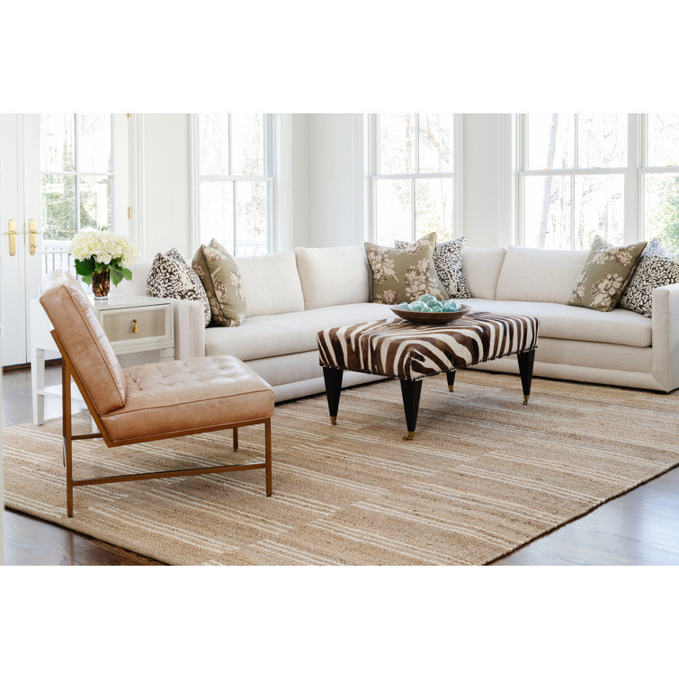 Ivory and Brown Handwoven Wool Chenille Striped Rug 2' x 3'