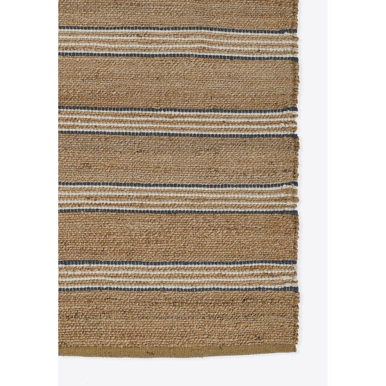 Blue and Brown Wool Stripe 10' x 14' Handmade Rug