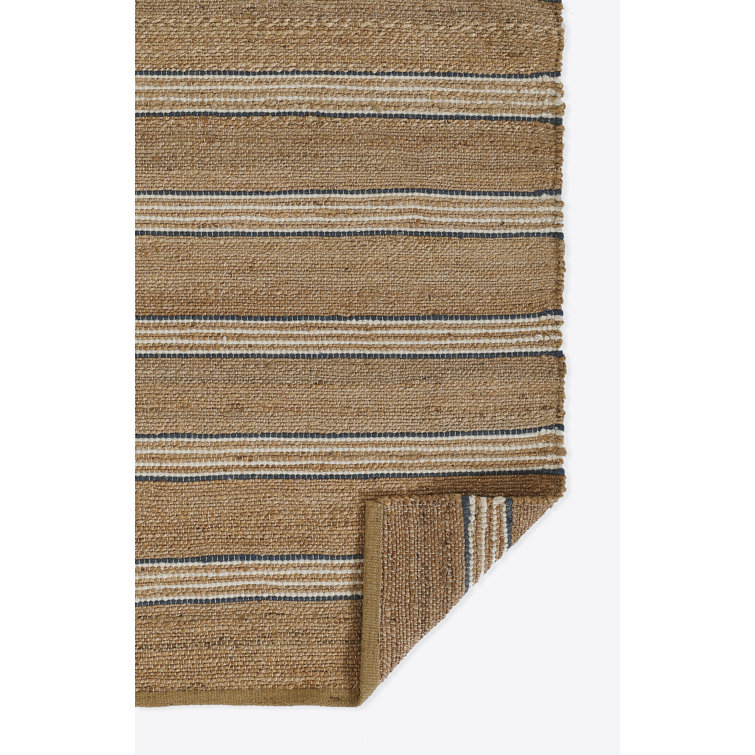Blue and Brown Wool Stripe 10' x 14' Handmade Rug