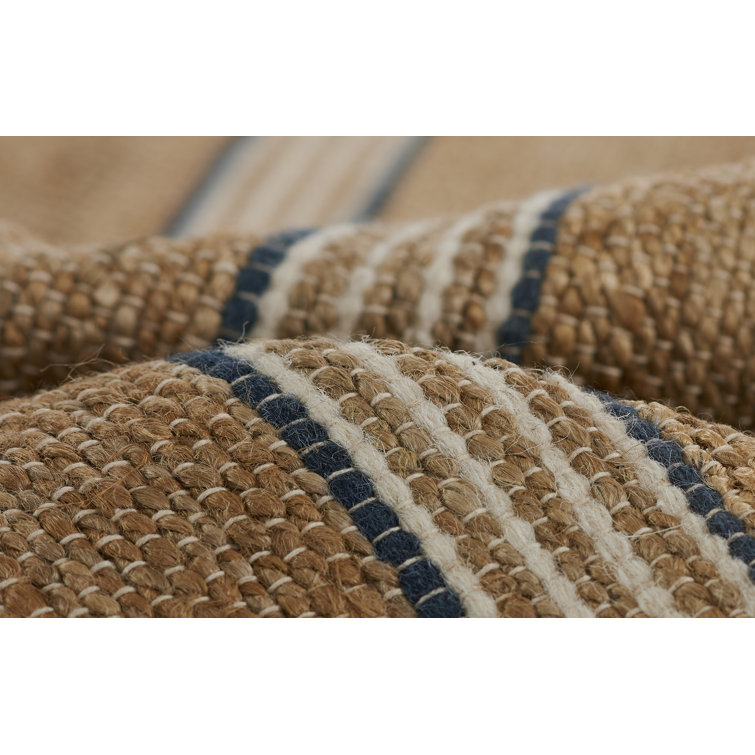 Blue and Brown Wool Stripe 10' x 14' Handmade Rug