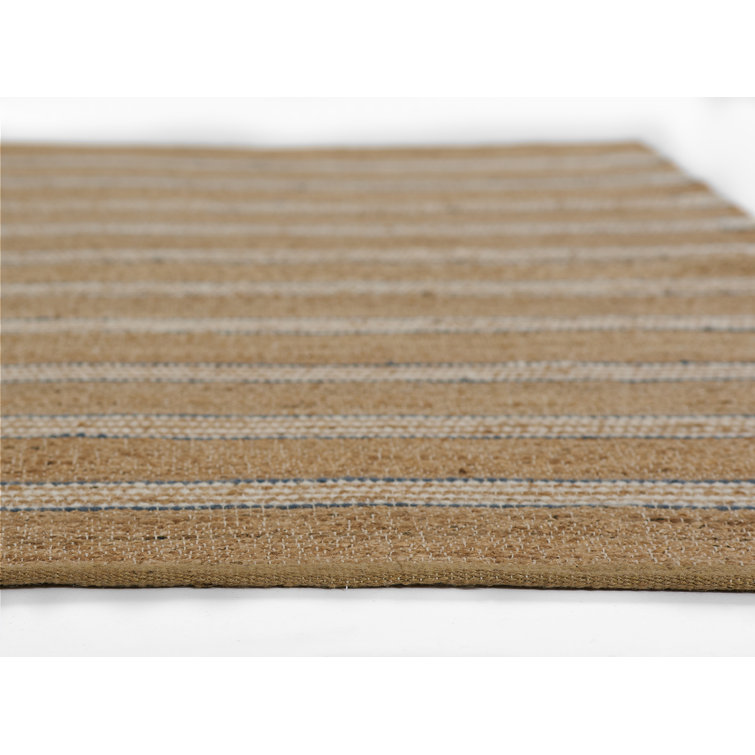 Blue and Brown Wool Stripe 10' x 14' Handmade Rug