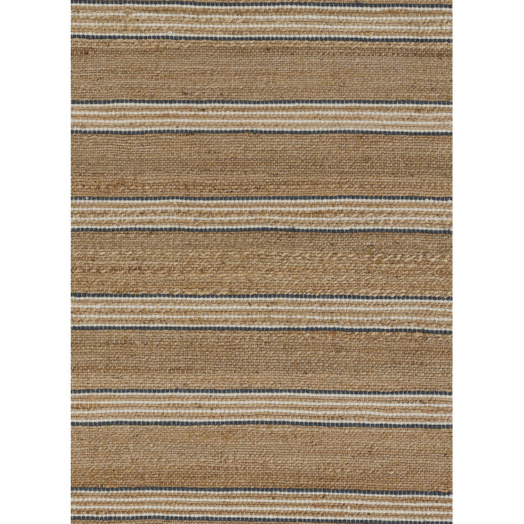 Blue and Brown Wool Stripe 10' x 14' Handmade Rug