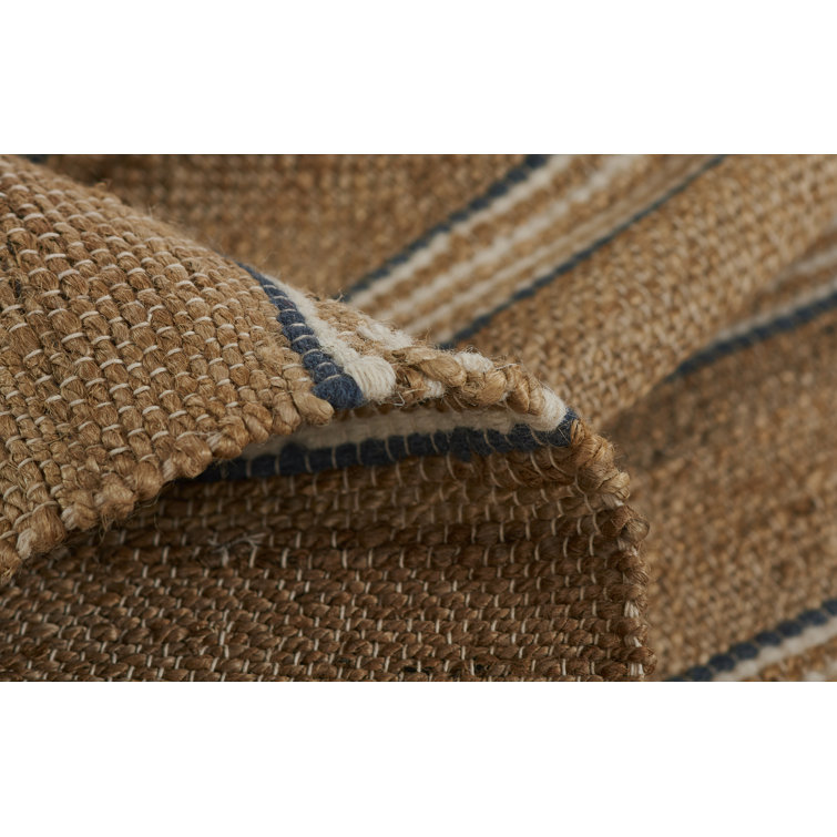 Blue and Brown Wool Stripe 10' x 14' Handmade Rug