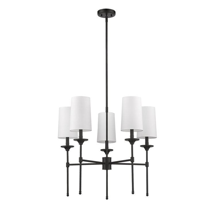Matte Black 5-Light Candle-Style Chandelier with Off-White Shades