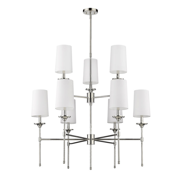 Polished Nickel 9-Light Chandelier with Off-White Shades