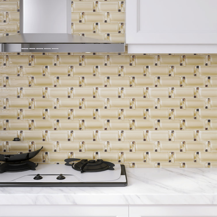 Beige Glossy Glass Mosaic Tile for Walls and Floors