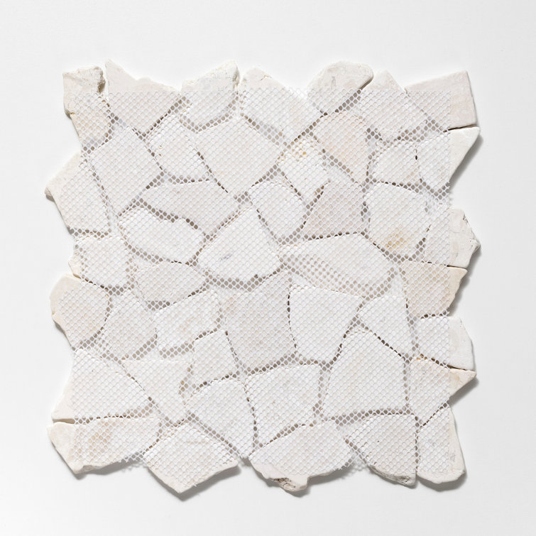11" x 11" White Tumbled Marble Mosaic Tile