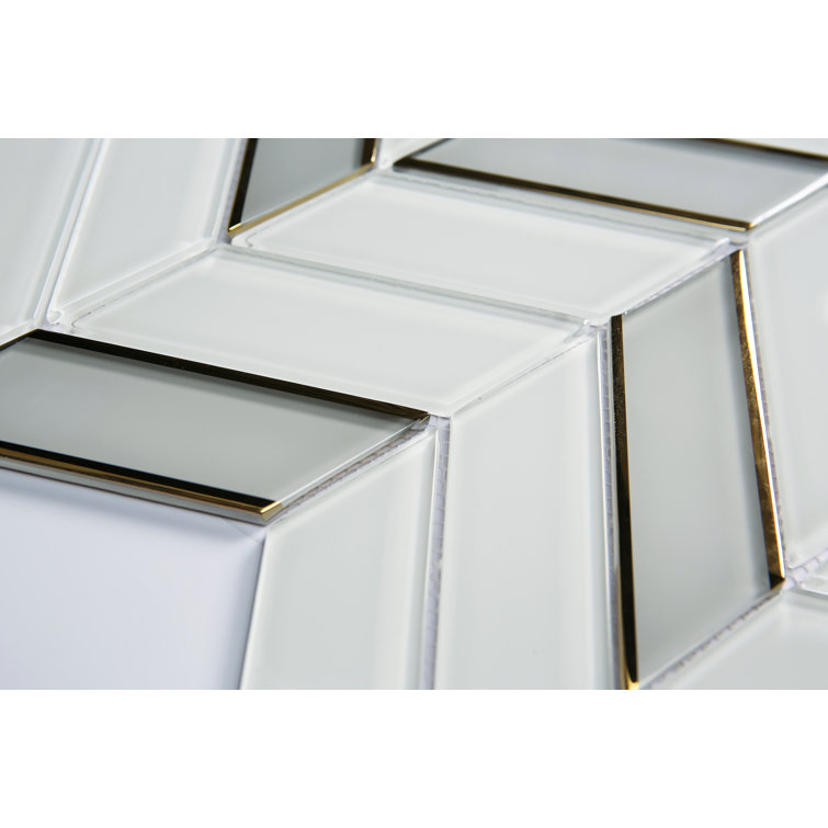 Gold and White Glass Chevron Mosaic Wall Tile
