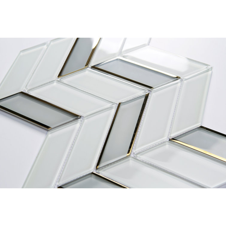 Gold and White Glass Chevron Mosaic Wall Tile