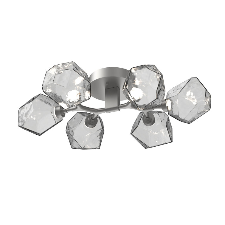 Elegant Gem 6-Light 28.1" Smoke Glass LED Flush Mount in Beige Silver