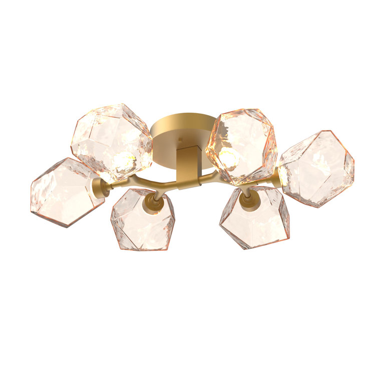 Gilded Brass Gem 23.8" LED Drum Flush Mount with Amber Glass