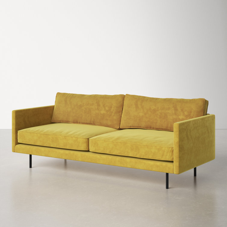 Mustard Yellow Polyester Upholstered Square Arm Sofa with Metal Legs