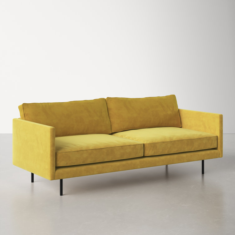 Mustard Yellow Polyester Upholstered Square Arm Sofa with Metal Legs