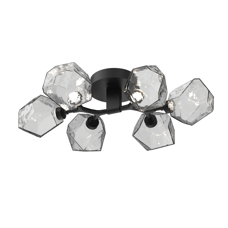 Gem 28.1" Matte Black and Amber Glass LED Flush Mount
