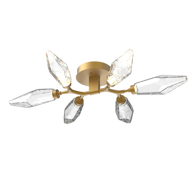 Gilded Brass Rock Crystal Branch-Style 6-Light Flush Mount