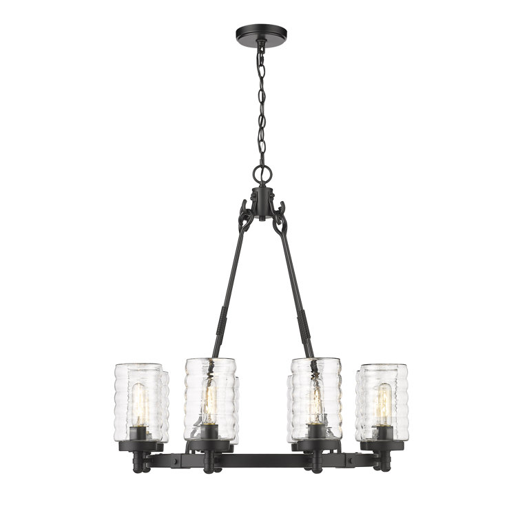 Matte Black 29" Steel Outdoor Chandelier with Clear Glass Shades
