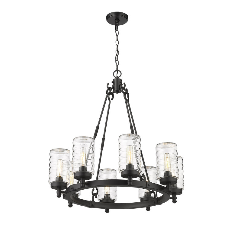 Matte Black 29" Steel Outdoor Chandelier with Clear Glass Shades