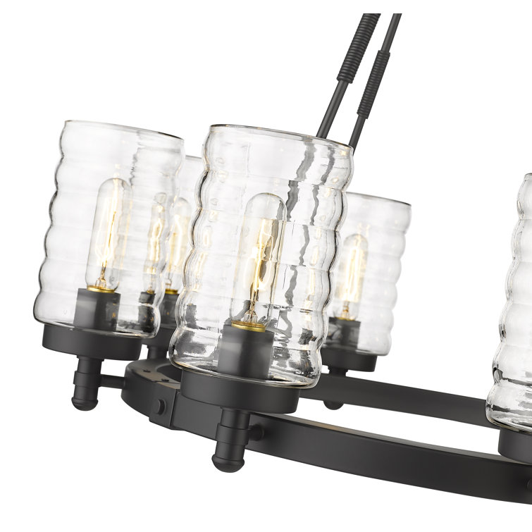 Matte Black 29" Steel Outdoor Chandelier with Clear Glass Shades