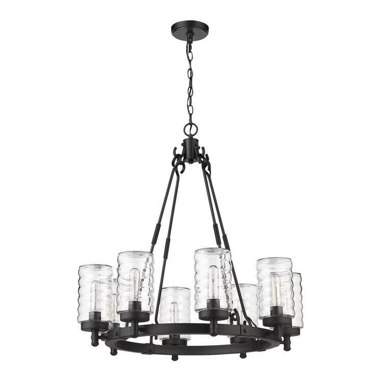 Matte Black 29" Steel Outdoor Chandelier with Clear Glass Shades