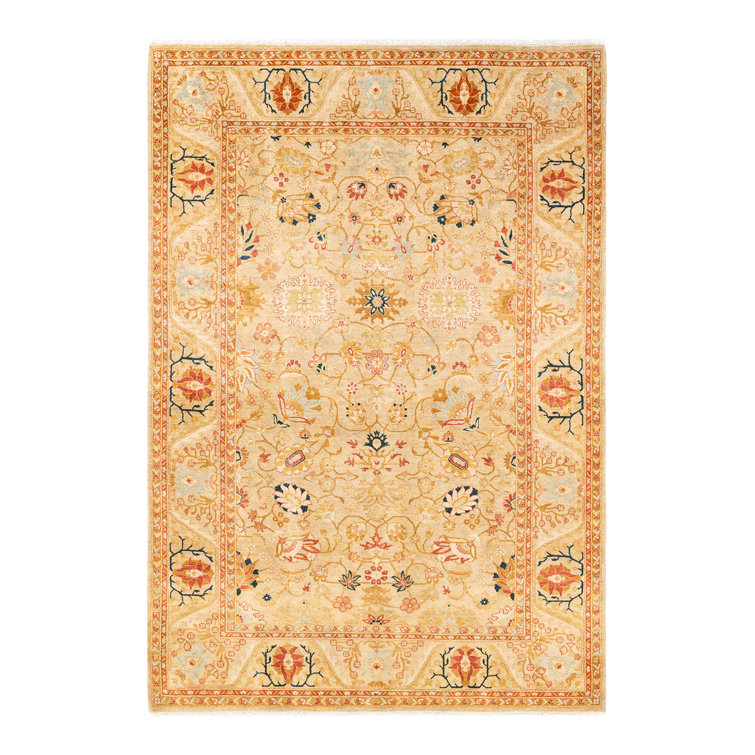Ivory Wool Hand-Knotted 6' x 9' Rectangular Area Rug