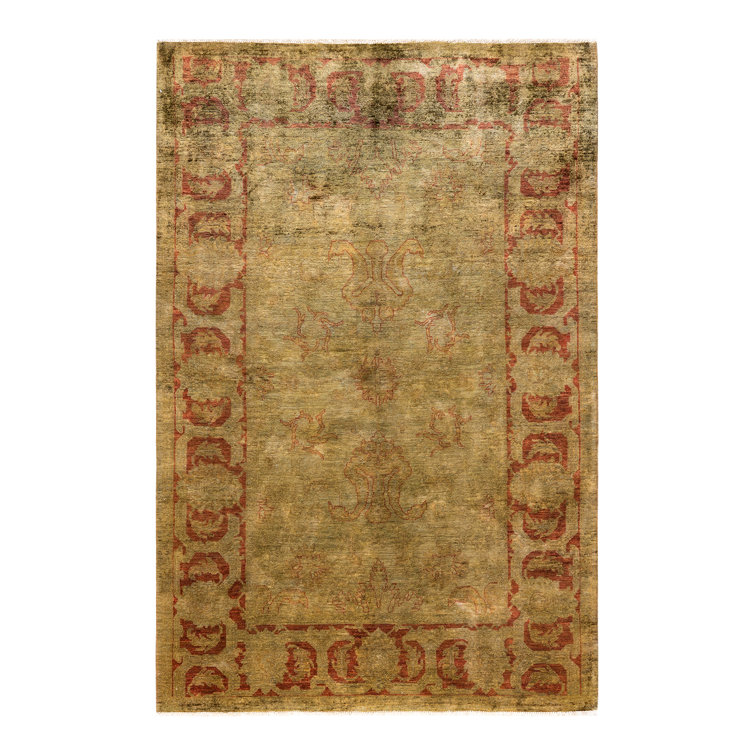 Handmade Green Wool Rectangular Area Rug 6' 1" x 8' 2"