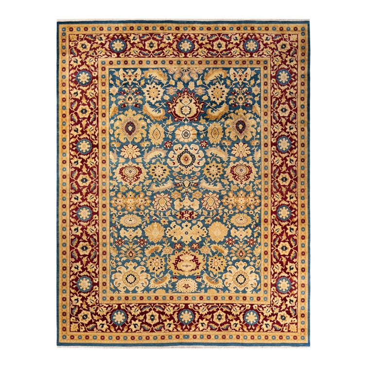 Hand-Knotted Blue Wool Floral 9' x 12' Area Rug