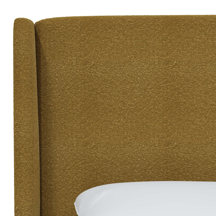 Beige Queen Upholstered Wingback Bed with Wood Frame