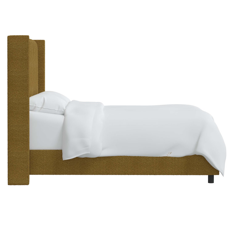 Classic Navy Linen Upholstered Queen Bed with Wingback Headboard