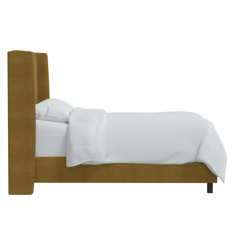 Beige Queen Upholstered Wingback Bed with Wood Frame