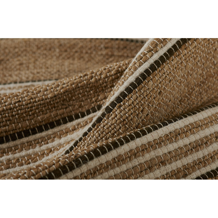 Brown Stripe 8' x 10' Wool Chenille Flat Woven Rug