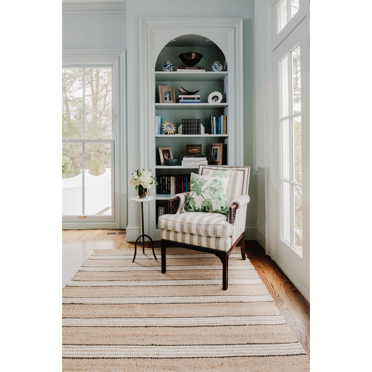 Brown Stripe 8' x 10' Wool Chenille Flat Woven Rug