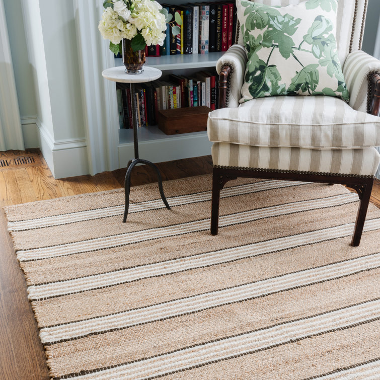 Brown Stripe 8' x 10' Wool Chenille Flat Woven Rug