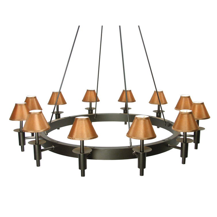 Calais 60" French Bronze 12-Light Chandelier with Amber Fabric Shades