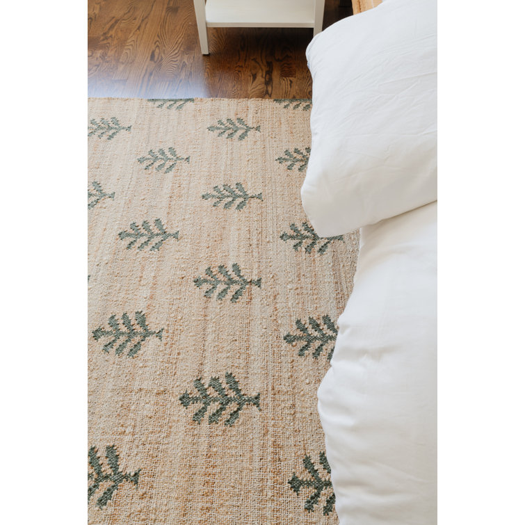 Natural Green Flat Woven Wool and Jute Area Rug, 3'6" x 5'6"