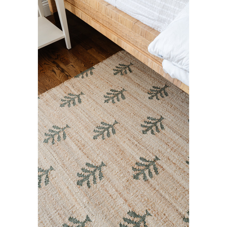 Natural Green Flat Woven Wool and Jute Area Rug, 3'6" x 5'6"
