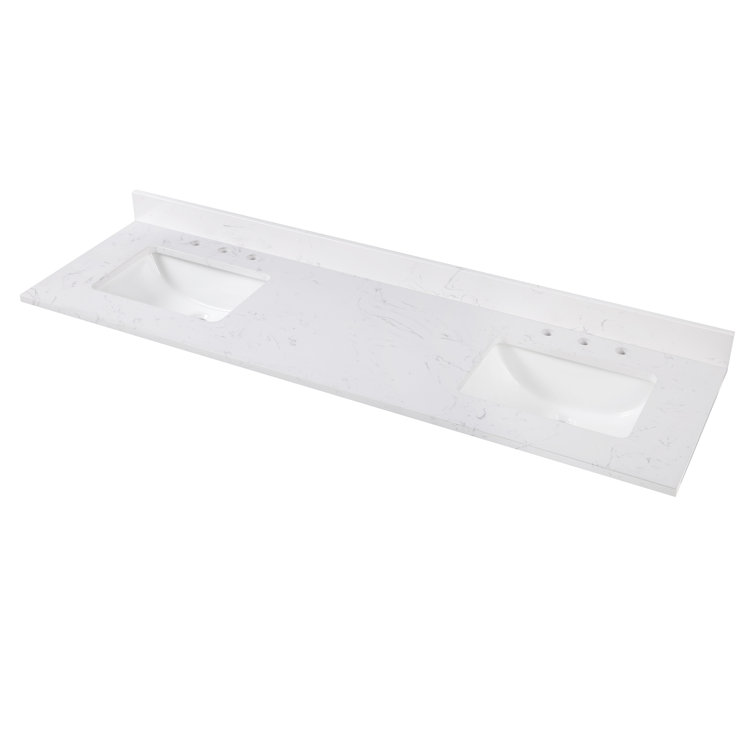 Cala 73'' White Stone Double Vanity Top with Sinks