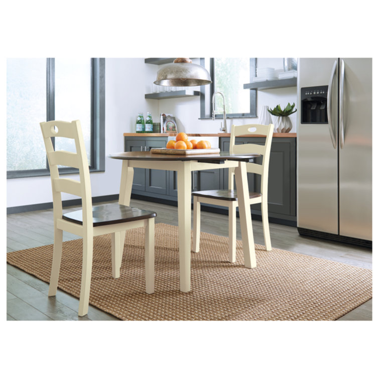 Cream and Brown Drop Leaf Dining Table with 2 Chairs