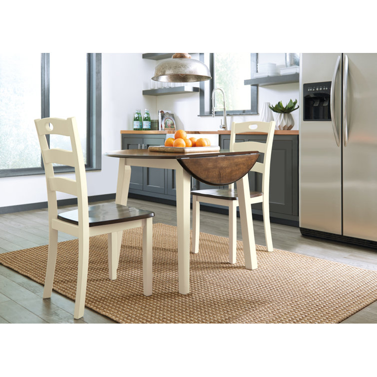 Cream and Brown Drop Leaf Dining Table with 2 Chairs