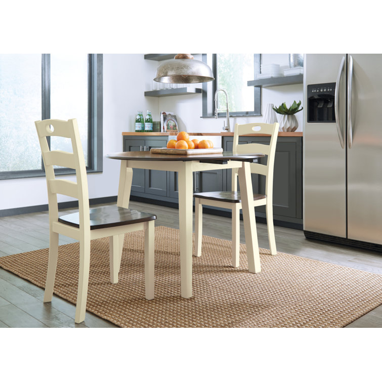 Cream and Brown Drop Leaf Dining Table with 2 Chairs
