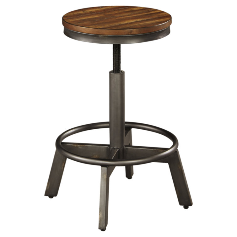 Torjin Adjustable Swivel Bar Stool in Distressed Brown and Aged Gunmetal