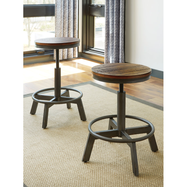 Torjin Adjustable Swivel Bar Stool in Distressed Brown and Aged Gunmetal