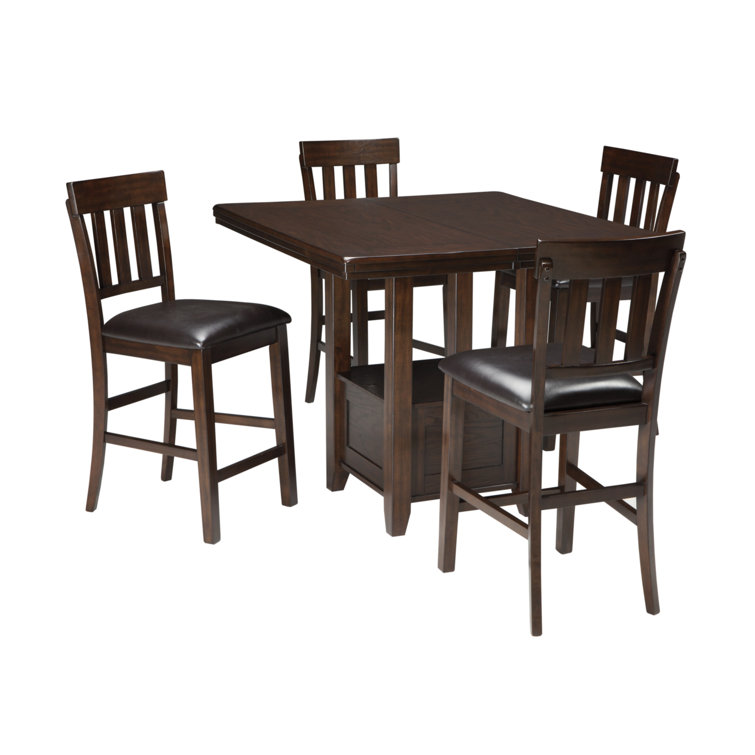 Haddigan Dark Brown Counter Height Dining Table with 4 Faux Leather Barstools
