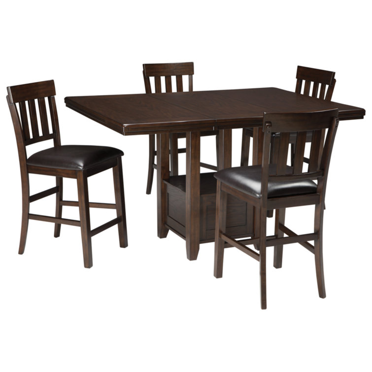 Haddigan Dark Brown Counter Height Dining Table with 4 Faux Leather Barstools
