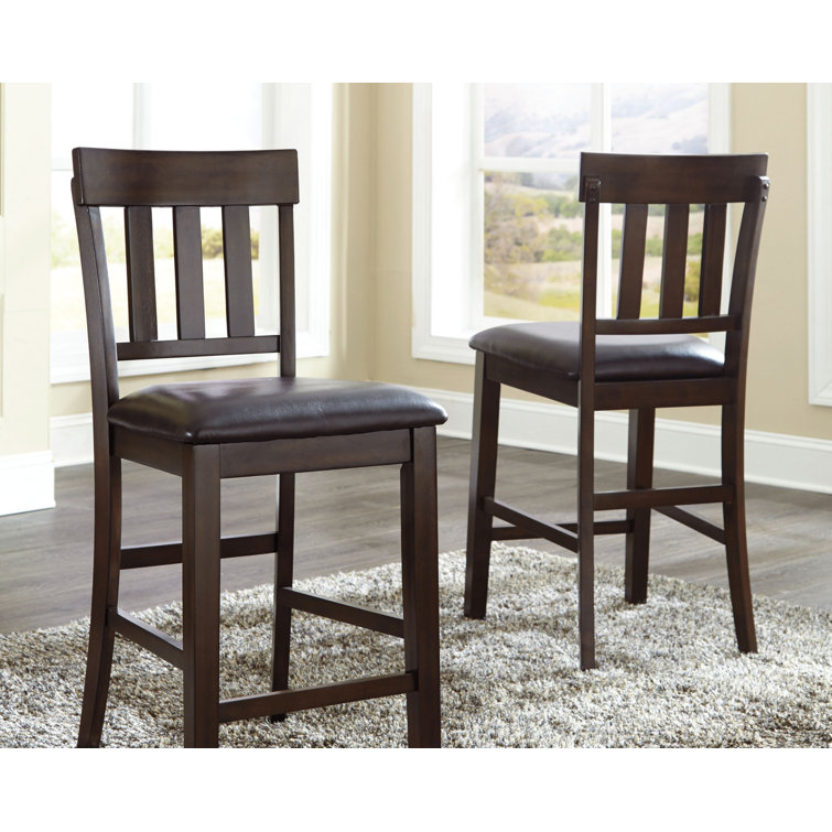Haddigan Dark Brown Wood Bar Stool Set with Faux Leather Seat