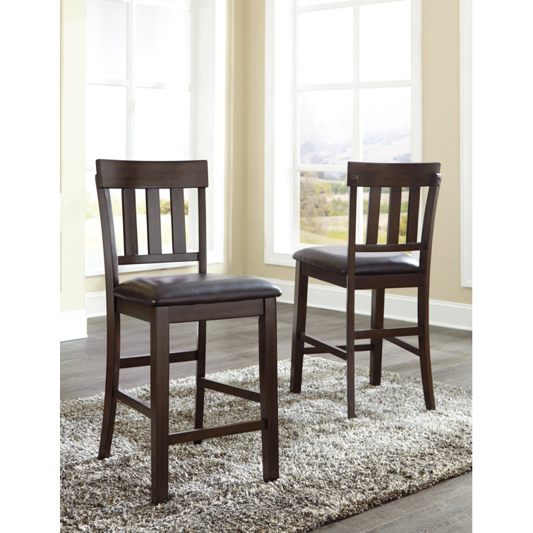 Haddigan Dark Brown Wood Bar Stool Set with Faux Leather Seat