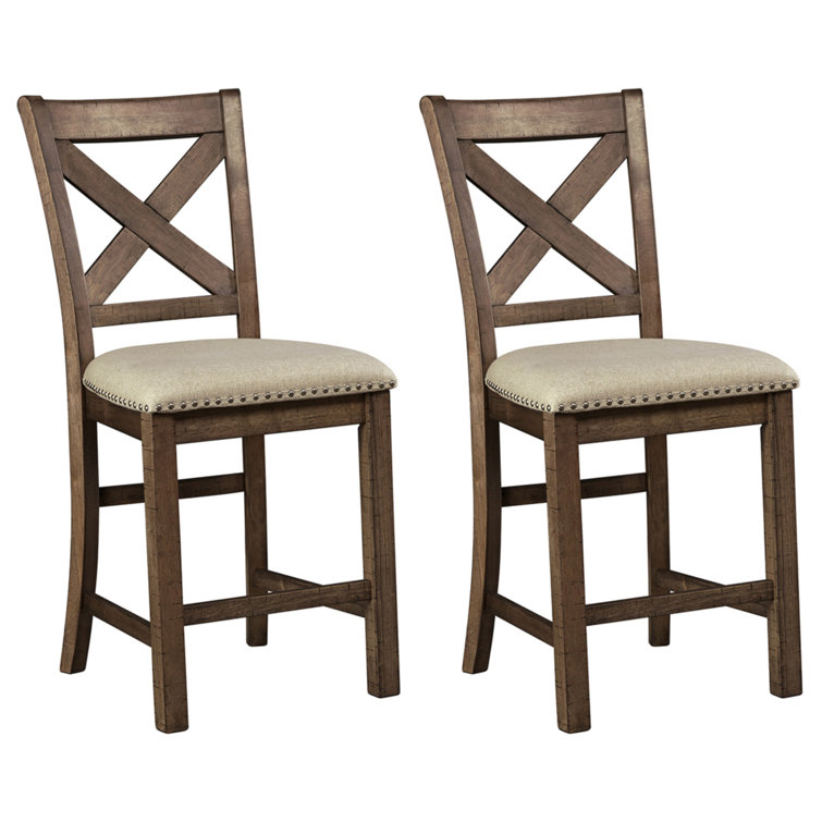 Moriville Padded Seat Brown Wood Bar Stool Set of 2